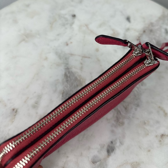 Coach Double Corner Zip Wristlet Pink Pebbled Leather #1692 - Picture 3 of 6